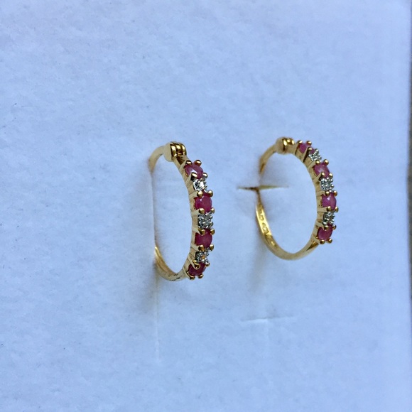 Jewelry - NWOT Small Gold Gemstone Hoops 🎀 Oct Birthstone